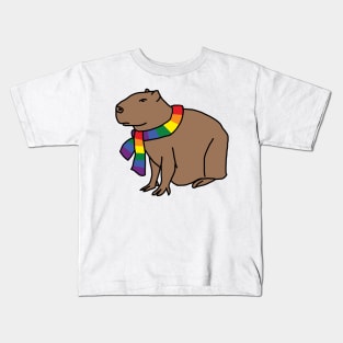 Capybara and Rainbow Pride Flag Scarf Kids T-Shirt